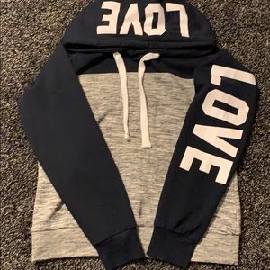 Love hoody, blue and gray